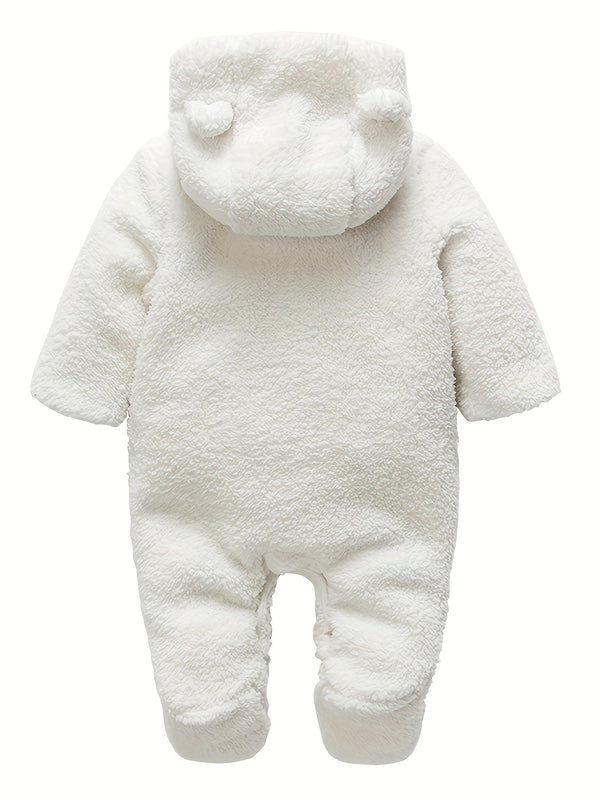 Unisex Newborn Baby Fleece Footie Snowsuit – Hooded Cartoon Bear Jumpsuit (Winter Coat, Warm Romper for Boys & Girls)