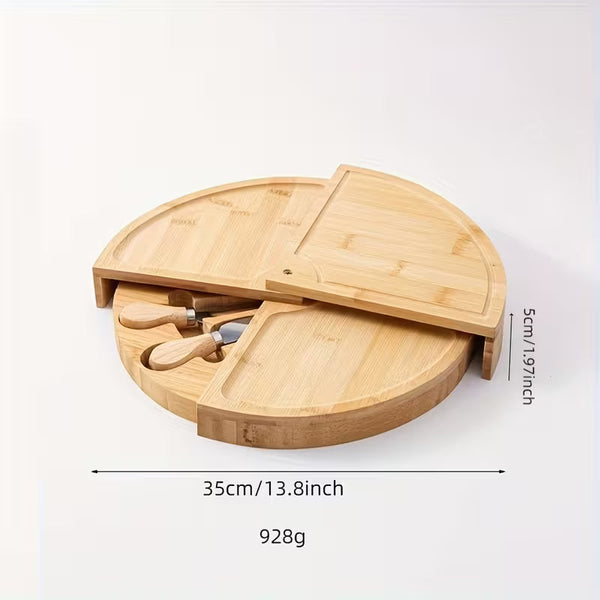 Bamboo Cheese Knife Set with Serving Platter – Natural Bamboo Cheese Board & Fruit Snack Serving Tray