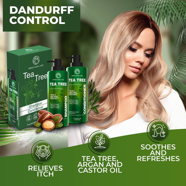 Tea Tree Shampoo and Conditioner Set Sulfate Free 14 Fl Oz Set of 2 Anti Dandruff Hair Care for Men and Women Cleansing Formula for Itchy Scalp and Oil Control
