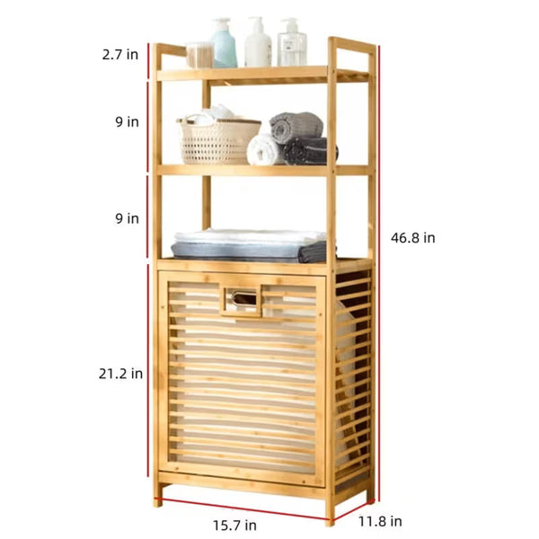 Bamboo Tilt Laundry Hamper, 16/20 Inch Solid Wood Frame, Bathroom Storage Organizer for Dirty Clothes, Towels, Multi-Purpose Storage Rack for Bedroom & Bathroom