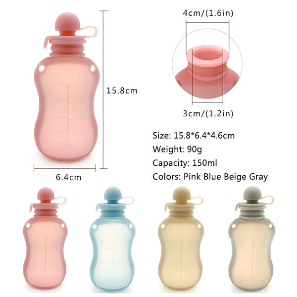 2-Pack Reusable Silicone Food Pouches – Freezer, Dishwasher & Microwave Safe – Mixed Colors (Grey, Blue, Beige, Pink) – Ideal for Juice, Applesauce & Yogurt