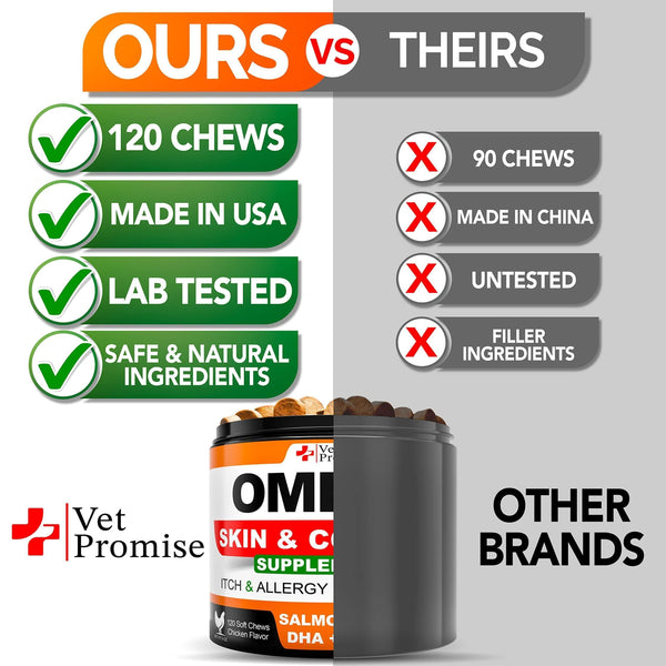 Omega-3 Fish Oil Chews for Dogs 120 Count Skin & Coat Supplement