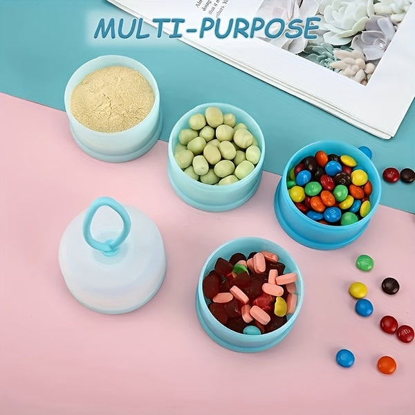 1pc Stackable 4-Layer Milk Powder Container – 480ml Portable Polypropylene Baby Formula Dispenser, Multi-Purpose Snack Storage Box for Infants & Toddlers – Bright Pink & Blue