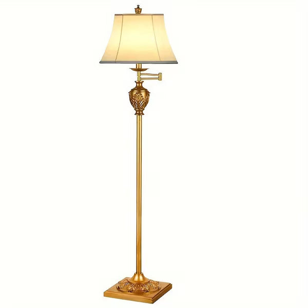 Traditional LED Floor Lamp with 350° Adjustable Swing Arm, Vintage Pole Design & Fabric Lampshade