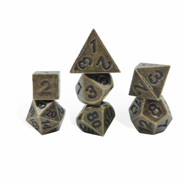 SIMXEHAY Mini Metal DND Dice Set Stainless Steel Case Antique Bronze Black