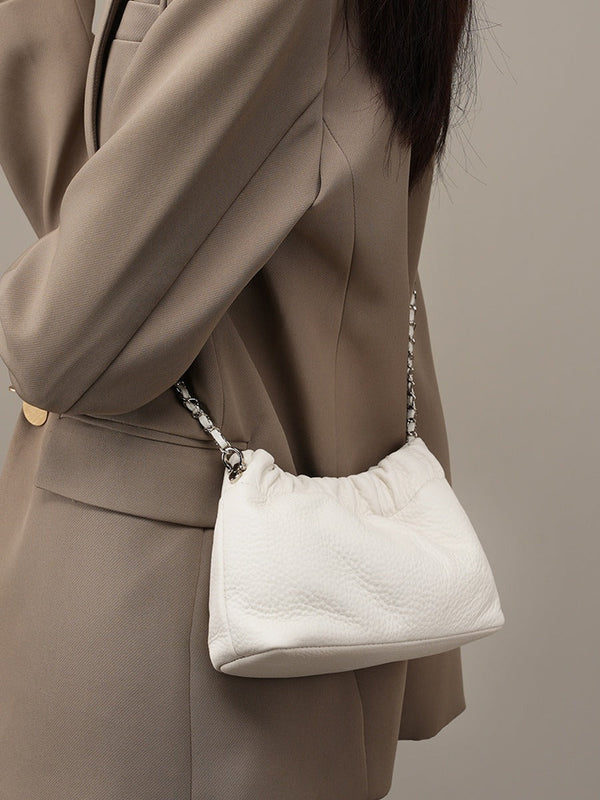 Popular chain women high end cloud pleated bag women bag cowhide shoulder crossbody bag gold ball chain