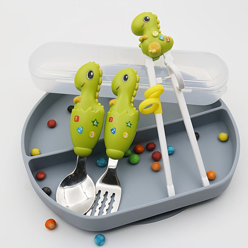 4PCS Kids’ Tableware Set – Chopsticks, Spoon & Fork with Storage Box, BPA-Free & Portable Dining Set for Toddlers & Children