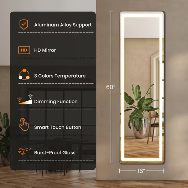 LED Full-Length Mirror with Lights – Full Body Standing & Wall-Mounted Dressing Mirror