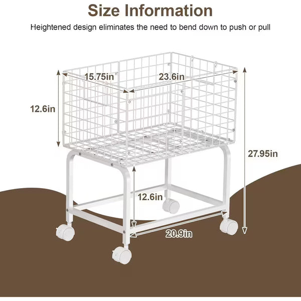 Wire Laundry Hamper Trolley Cart with Pull Handle