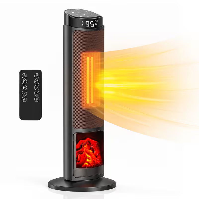 23–24 Inch Electric Space Heater with Realistic Flame Effect, 1500W Fast Heating & Adjustable Thermostat