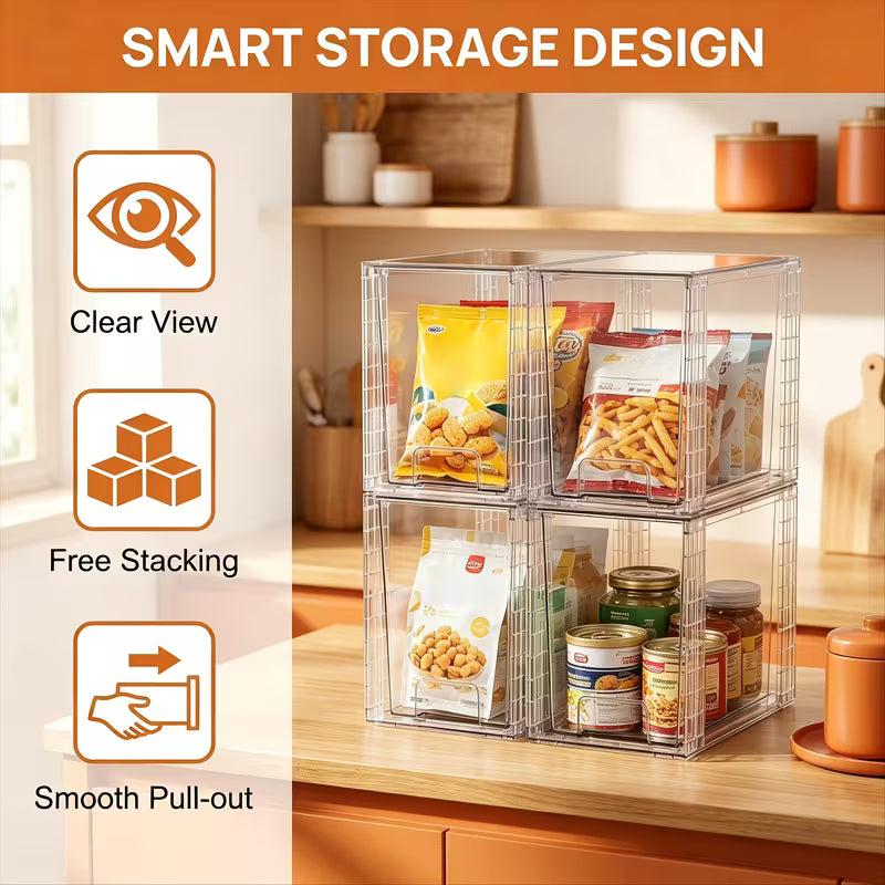 4-Pack Stackable Under Sink Storage Drawers – 9.7-Inch Plastic Organizers for Bathroom, Kitchen &amp; Vanity