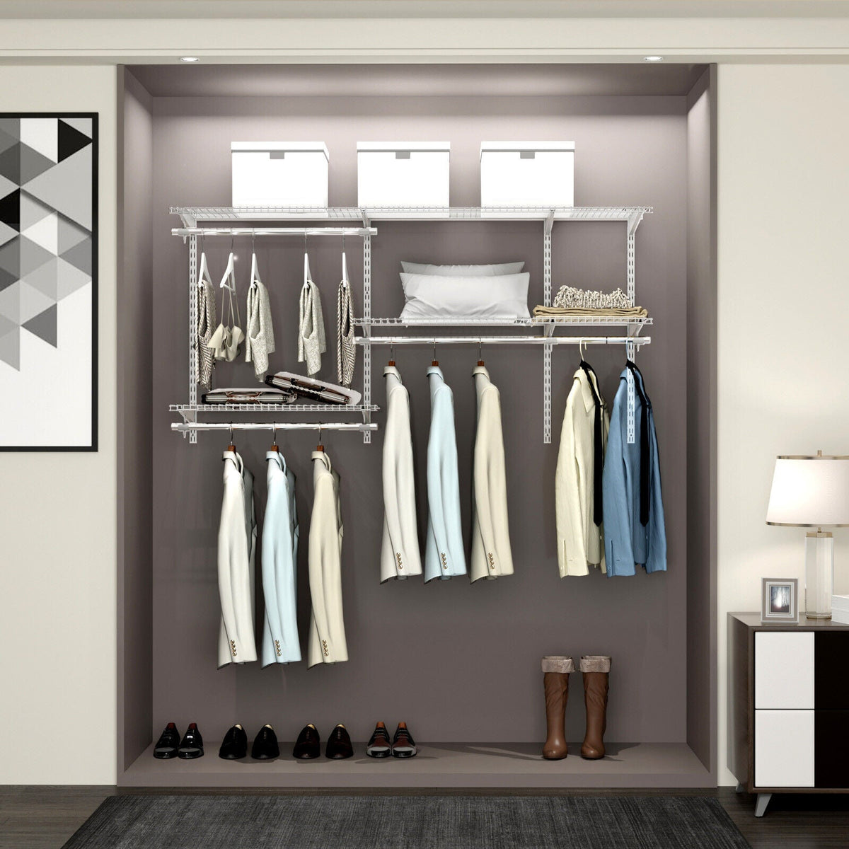 Custom Closet Organizer Kit 3 to 5 Feet Wall-Mounted Closet System with Hang Rod