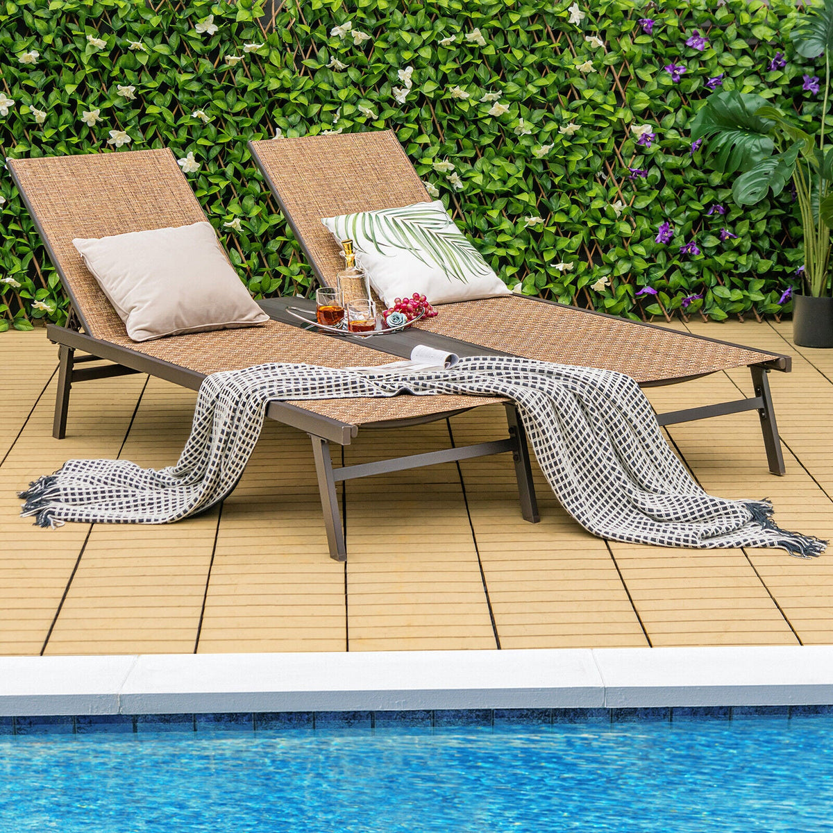 2-Person Patio Chaise Lounge with Adjustable Backrests