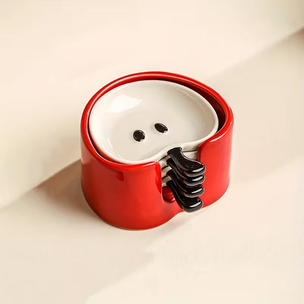 4-Piece Ceramic Snack &amp; Dip Dish Set with Holder – Cute Decorative Serving Plates for Sauces, Snacks &amp; Appetizers