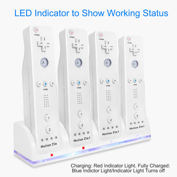 4 Remotes Charging Dock Game Controller Charger 2800mAh Rechargeable Battery Charging Stations w/ LED Indicator for Wii Nintendo