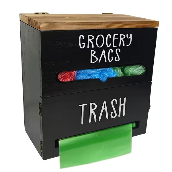 2-in-1 Wooden Garbage Bag Dispenser &amp; Organizer – Wall-Mounted or Cabinet-Hanging Trash Bag Storage for Kitchen &amp; Bathroom