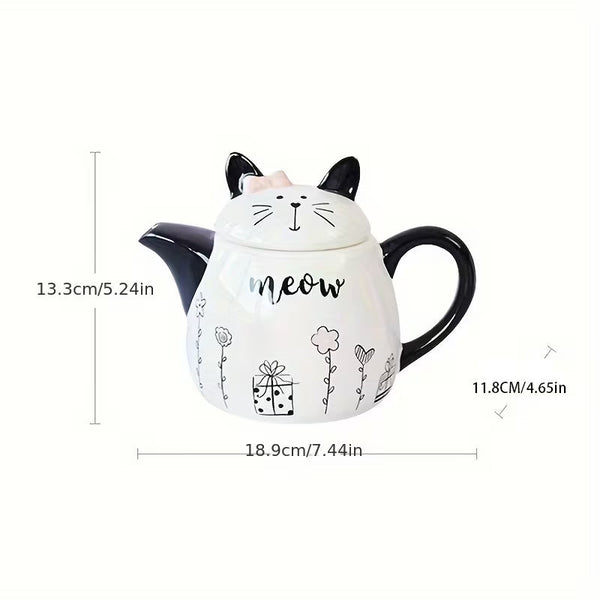 Cute Cat-Shaped Ceramic Teapot – 18oz Kitten-Themed Tea &amp; Coffee Pot for Home, Afternoon Tea &amp; Parties