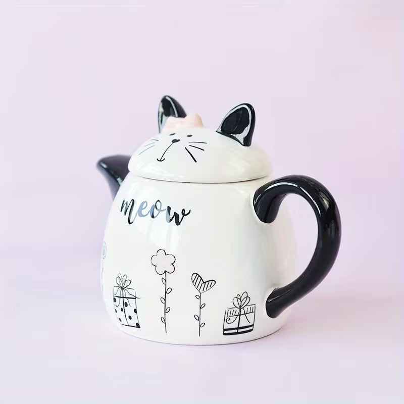 Cute Cat-Shaped Ceramic Teapot – 18oz Kitten-Themed Tea &amp; Coffee Pot for Home, Afternoon Tea &amp; Parties