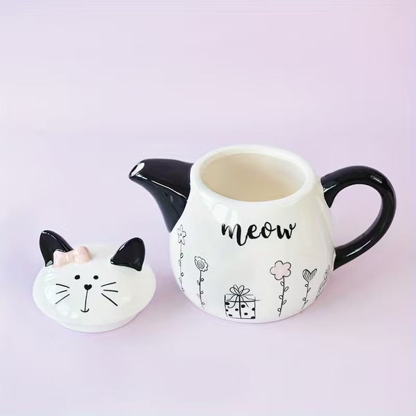 Cute Cat-Shaped Ceramic Teapot – 18oz Kitten-Themed Tea &amp; Coffee Pot for Home, Afternoon Tea &amp; Parties