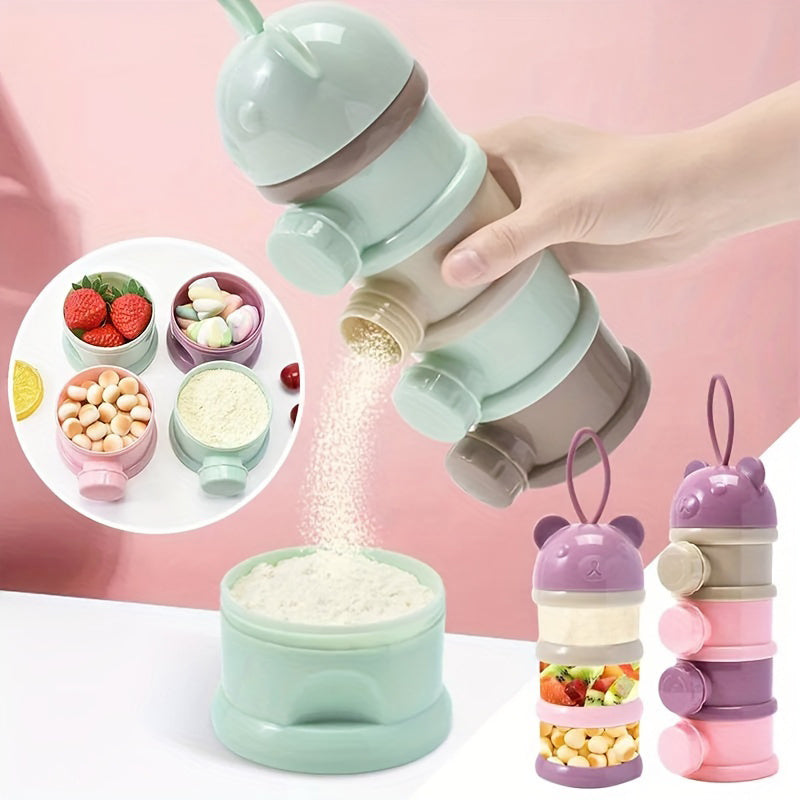1pc Portable 4-Layer Baby Formula Dispenser & Snack Container – Rotating Design with Independent Compartments for Milk Powder, Snacks, and Fruits – PP Material – Pink/Blue – Perfect Mother’s Day Gift, Smooth Rotatin