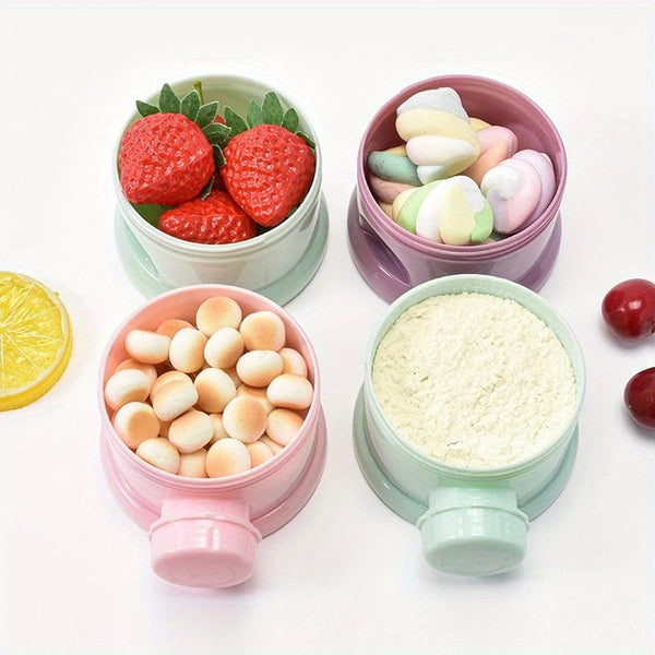 1pc Portable 4-Layer Baby Formula Dispenser & Snack Container – Rotating Design with Independent Compartments for Milk Powder, Snacks, and Fruits – PP Material – Pink/Blue – Perfect Mother’s Day Gift, Smooth Rotatin
