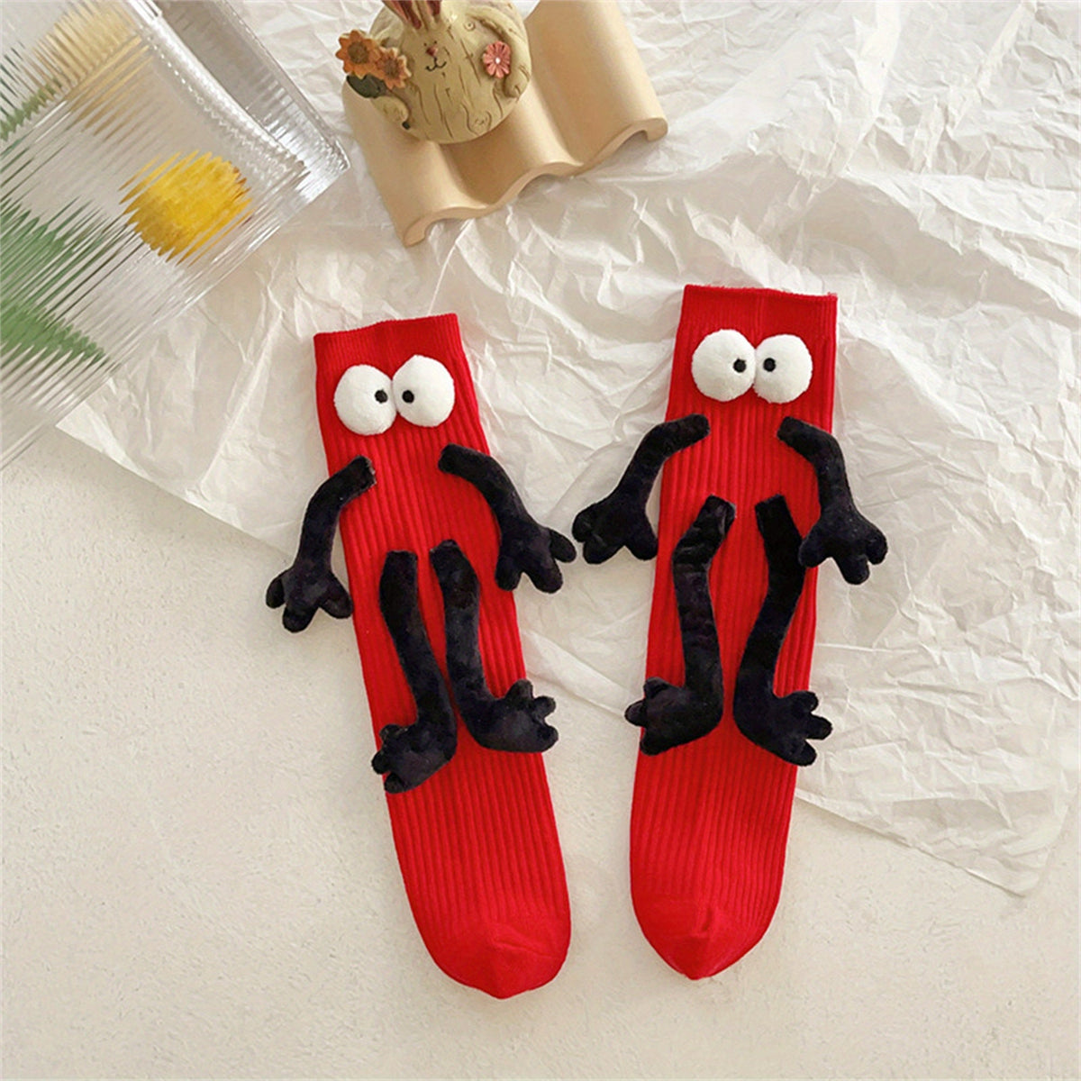Adorable Cartoon Character Magnetic Hand-Holding Crew Socks for Youngsters - Soft Knit Fabric, Perfect for Boys & Girls