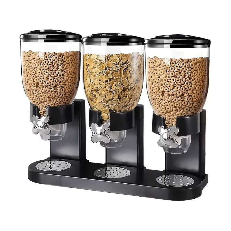 3-Compartment Cereal Dispenser – Countertop Grain, Rice, Snack &amp; Candy Storage Organizer