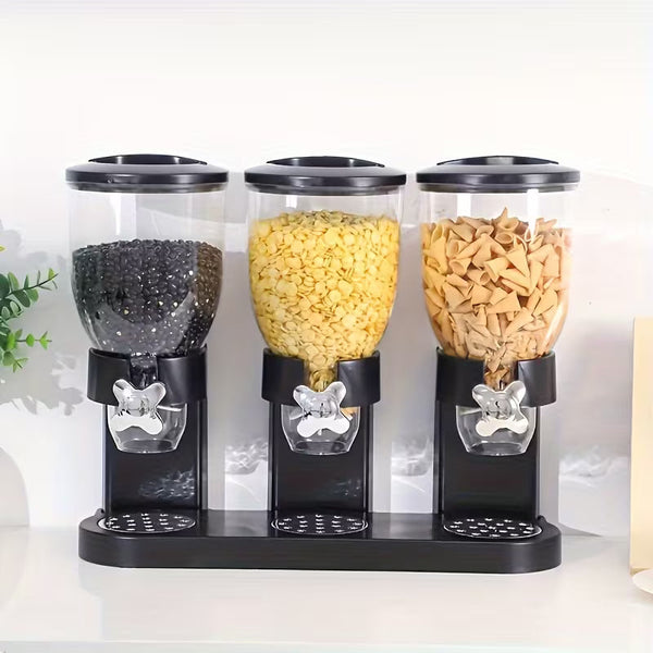 3-Compartment Cereal Dispenser – Countertop Grain, Rice, Snack &amp; Candy Storage Organizer