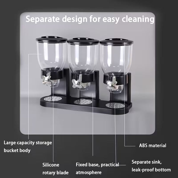 3-Compartment Cereal Dispenser – Countertop Grain, Rice, Snack &amp; Candy Storage Organizer