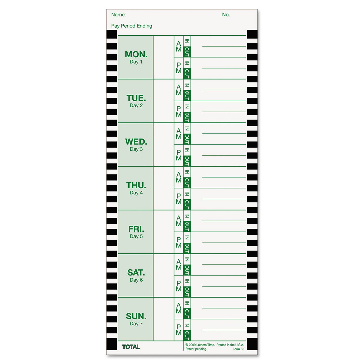 Lathem Time Clock Cards for Lathem Time 800P, One Side, 4 x 9, 100/Pack