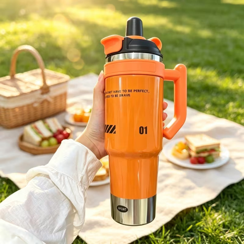 Large Capacity Insulated Tumbler with Straw – Stainless Steel Travel Cup for Hot &amp; Cold Drinks