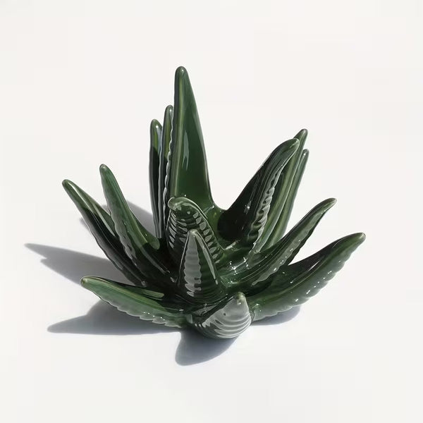 Aloe Vera Ceramic Jewelry Holder – Elegant Glossy Succulent-Shaped Jewelry Stand for Rings, Earrings &amp; Necklaces