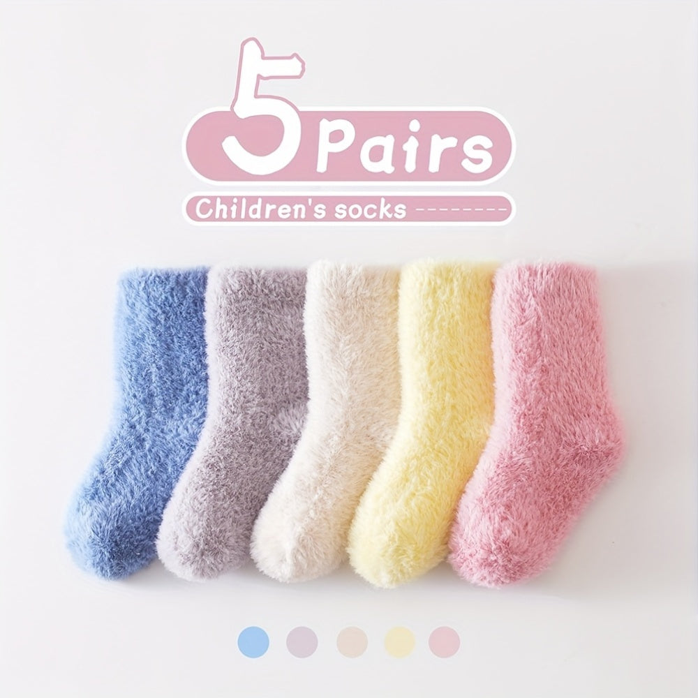 3/5 Pairs Baby Socks for Children - Cute Furry Socks for Autumn & Winter | Comfortable, Breathable, Warm & Soft Velvet Floor Socks for Kids Aged 0 to 6 | No Shedding Hair