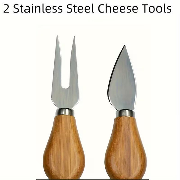 Bamboo Cheese Knife Set with Serving Platter – Natural Bamboo Cheese Board &amp; Fruit Snack Serving Tray