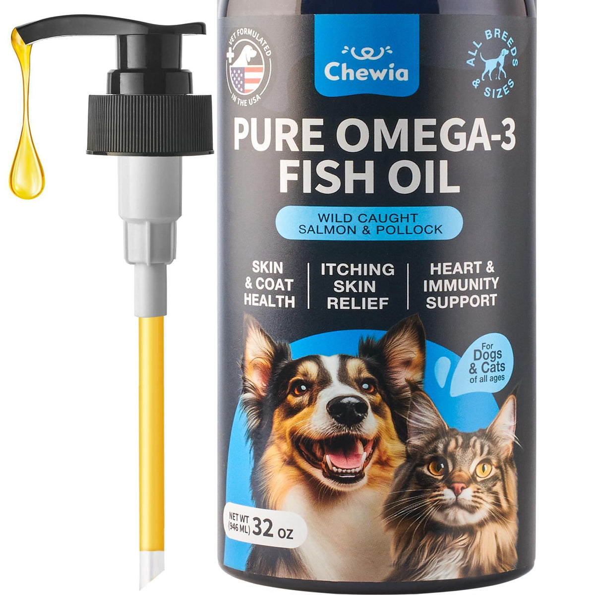 Fish Oil for Dogs Skin & Coat Supplement 32 oz All Breeds