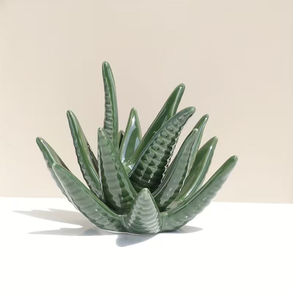 Aloe Vera Ceramic Jewelry Holder – Elegant Glossy Succulent-Shaped Jewelry Stand for Rings, Earrings &amp; Necklaces