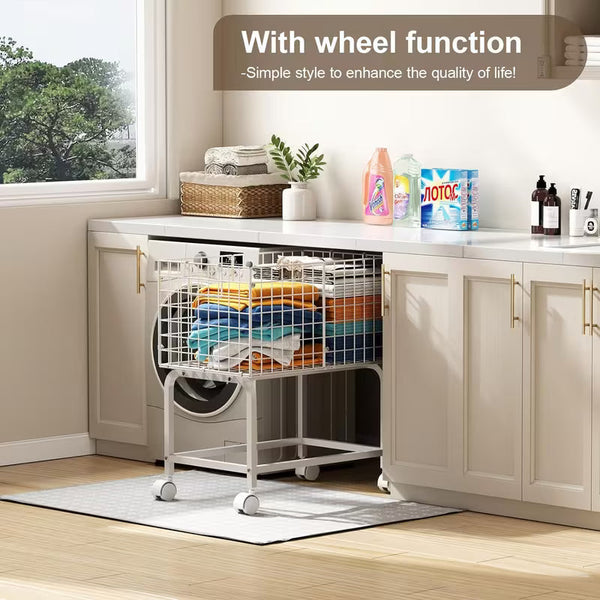 Wire Laundry Hamper Trolley Cart with Pull Handle