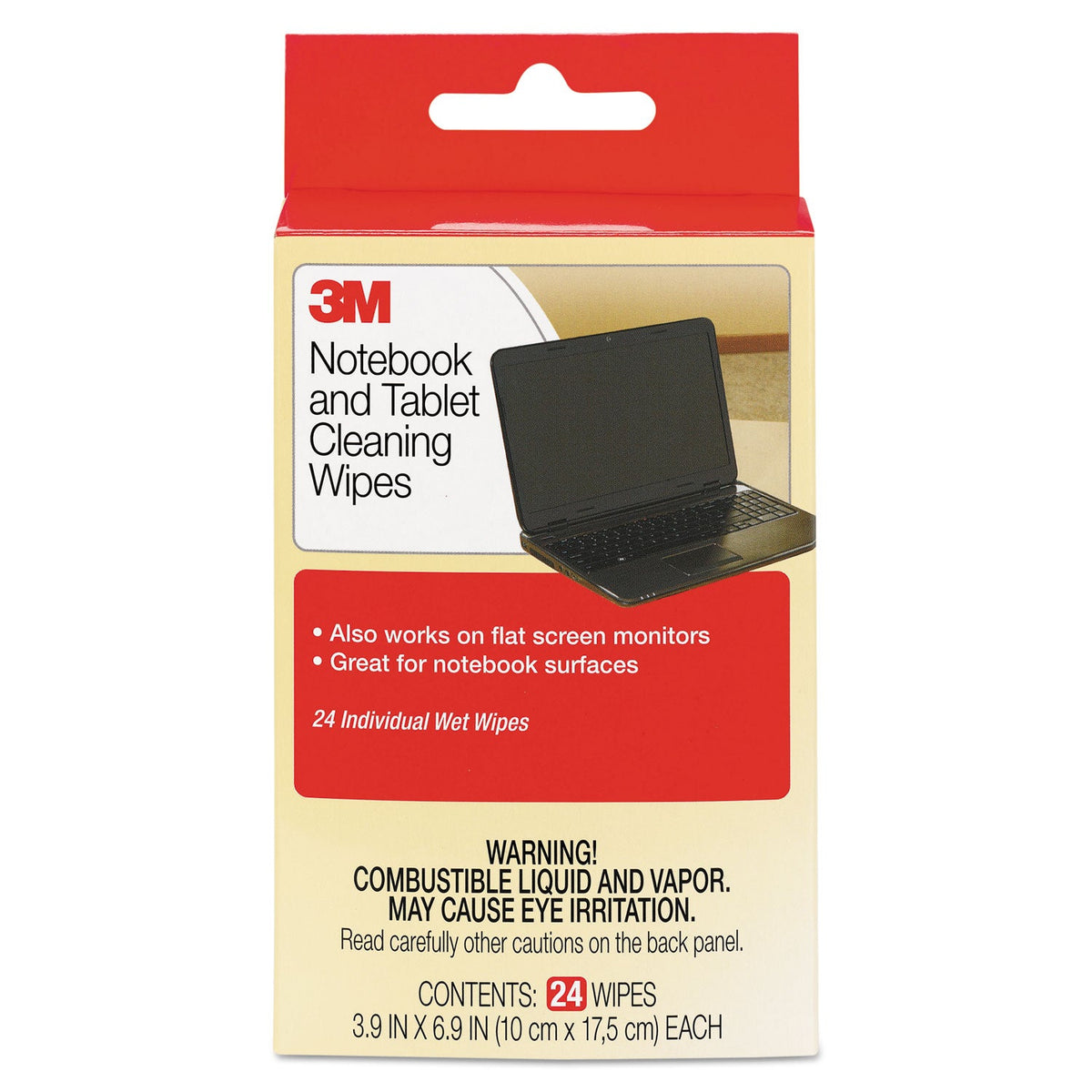 3M Notebook Screen Cleaning Wet Wipes, Cloth, 7 x 4, White, 24/Pack
