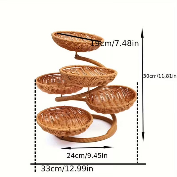 Multi-Tier Rattan-Style Serving Basket – Decorative Fruit, Bread &amp; Pastry Display Stand