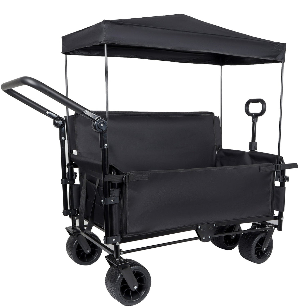 Folding Wagon Cart with Bench Seat & Canopy - 500lbs Capacity