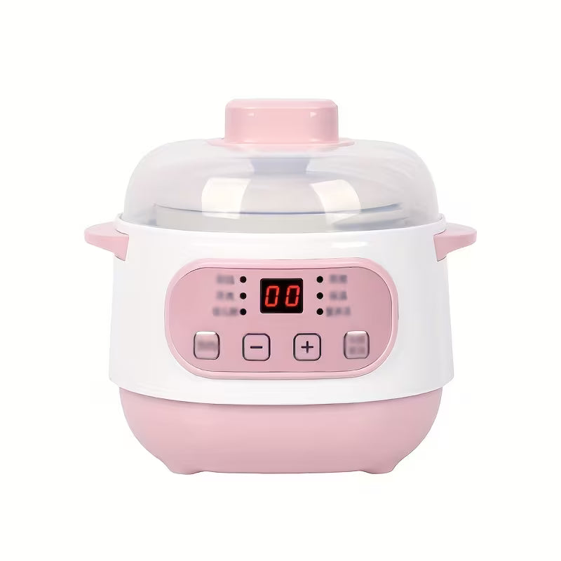 Smart Electric Ceramic Slow Cooker with Steamer Basket – Multifunctional Cooking Pot with 24-Hour Programmable Timer