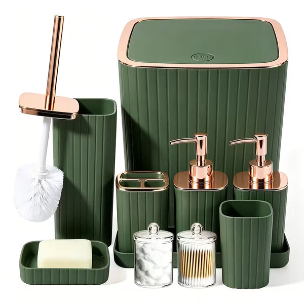 10-Piece Gold Bathroom Accessory Set – Luxury Vertical Stripe Bathroom Accessories for Home & Hotel