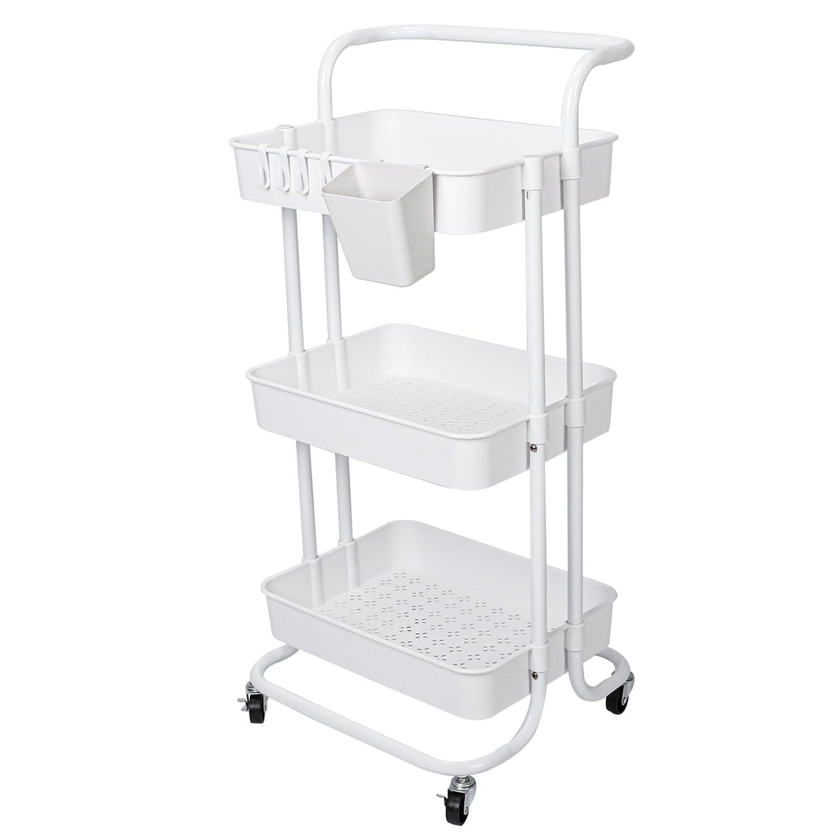 3-Tier Rolling Utility Cart with Lockable Wheels & Mesh Baskets