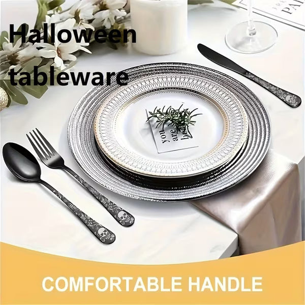 Gothic Skull & Rose Stainless Steel Flatware Set – 16/24-Piece Cutlery Service for 4 or 6