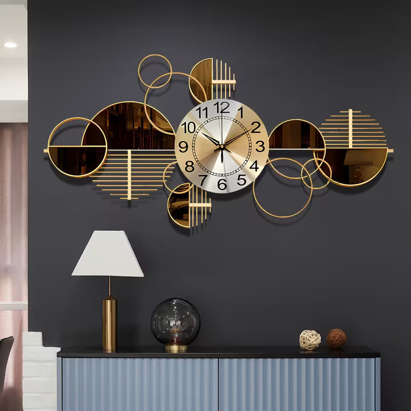 Large 3D Metal Wall Clock – 34" x 17" Modern Silent Decorative Clock for Living Room &amp; Bedroom
