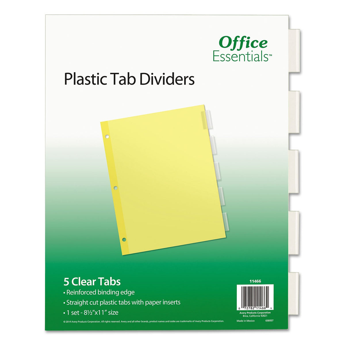 Office Essentials Plastic Insertable Dividers, 5-Tab, 11 x 8.5, Clear Tabs, 1 Set
