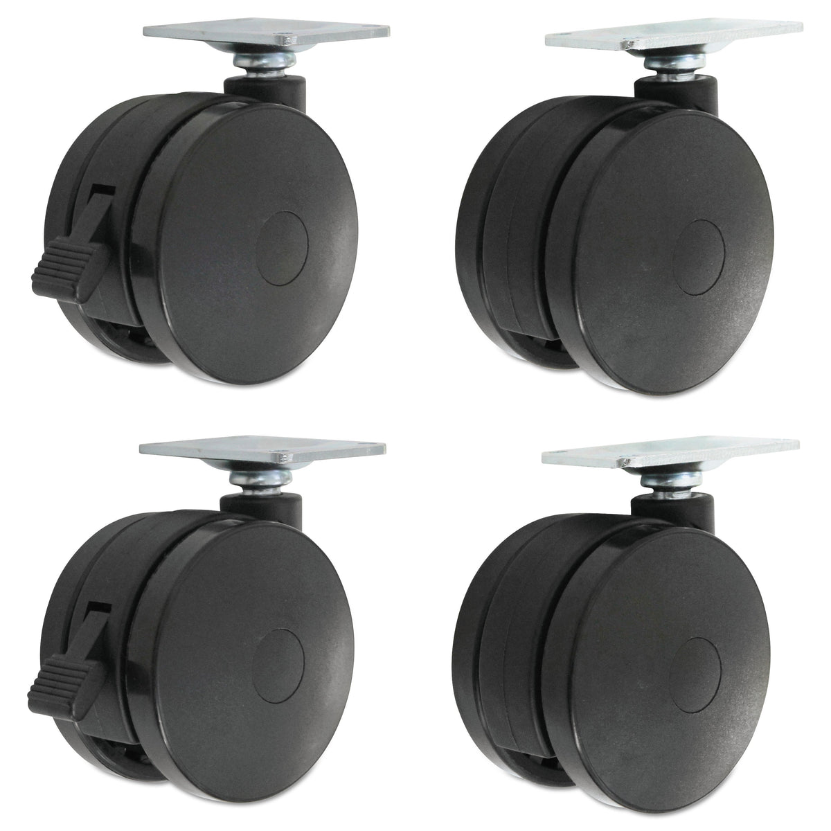 Alera Casters for Height-Adjustable Table Bases, Grip Ring Stem, 2" Wheel, Black, 4/Set