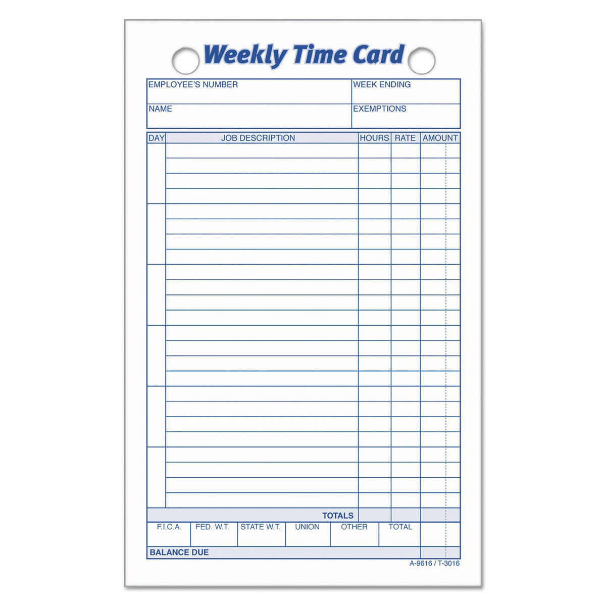 TOPS Weekly Employee Time Cards, One Side, 4.25 x 6.75, 100/Pack