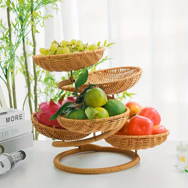 Multi-Tier Rattan-Style Serving Basket – Decorative Fruit, Bread &amp; Pastry Display Stand