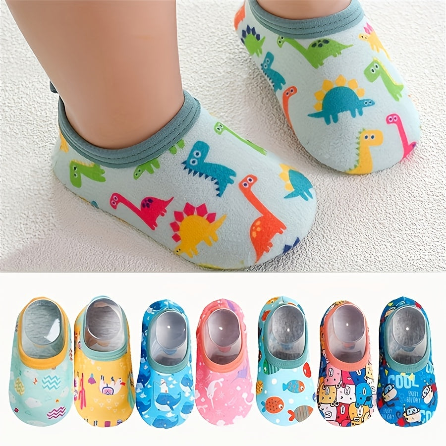2 Pairs Kids Cartoon Boat Socks - Elastic Anti-Slip Indoor Play Walking Floor Socks | 98% Polyester, 2% Spandex | All-Season Knit Fabric, Hand Wash Only